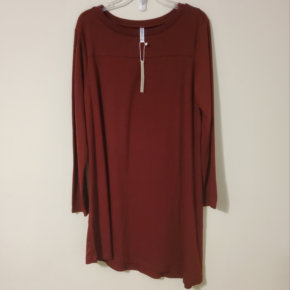 Korsis Elegant Burgundy Long Sleeve Asymmetrical Midi Dress